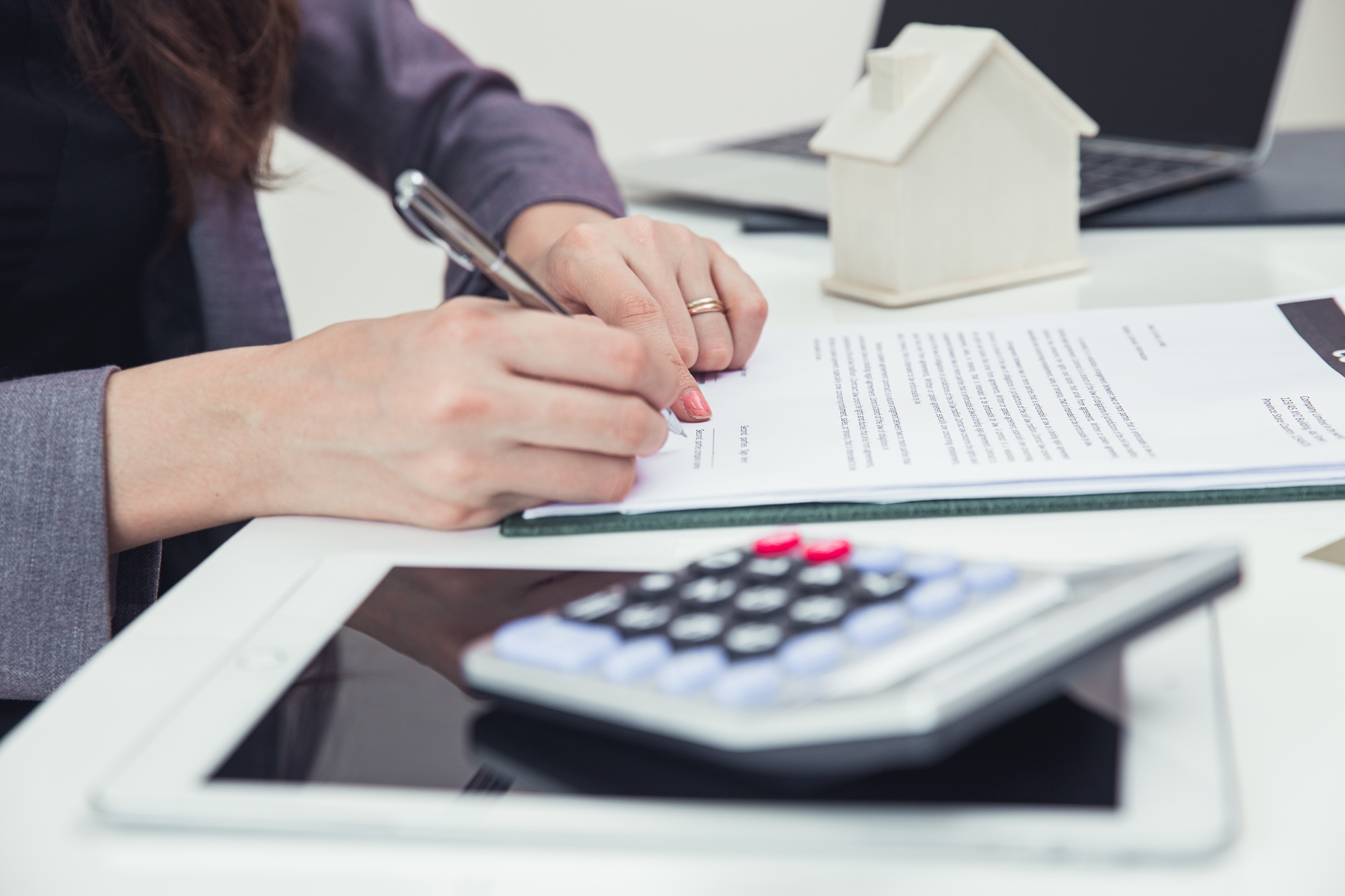 Business client signs contact home loan or divorce sign document real estate property agent lawyer